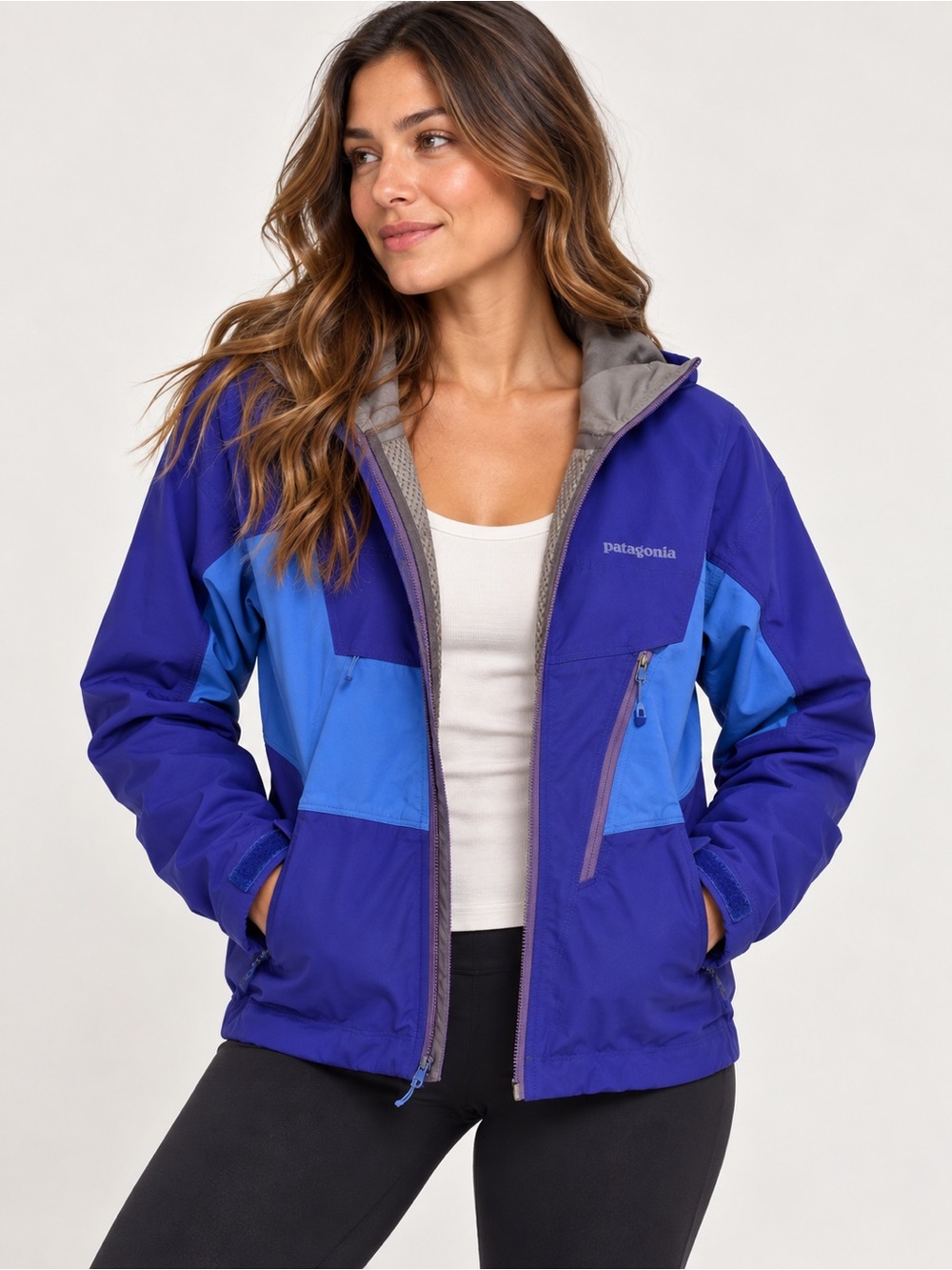 Patagonia Dimensions Jacket Cobalt Blue Women’s Medium M Hooded Colorblock
